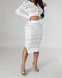 Good Time Usa - Fab - Matching Knit Button Down Top Midi Skirt Set
