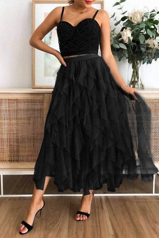 Elings - A-line Long Tulle Midi Skirts