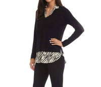 Karen Kane Layered Contrast Zebra Sweater in black - women's sweater - view 4