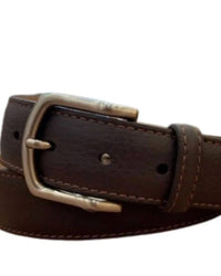 W. Kleinberg Men's Pebbled Calf Belt in chocolate brown - men's accessory - detail view