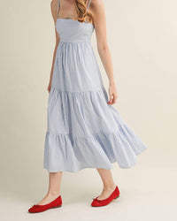 Mustard Seed Striped Tieback Midi Dress in blue white - women's dress - detail view