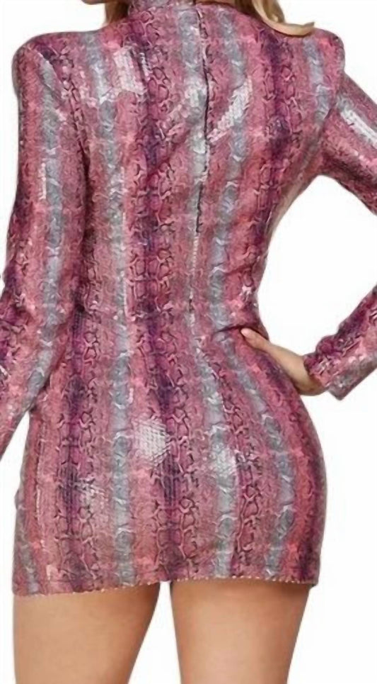 L'Atiste - Sequins Snake Print Front Cut Out Mini Dress