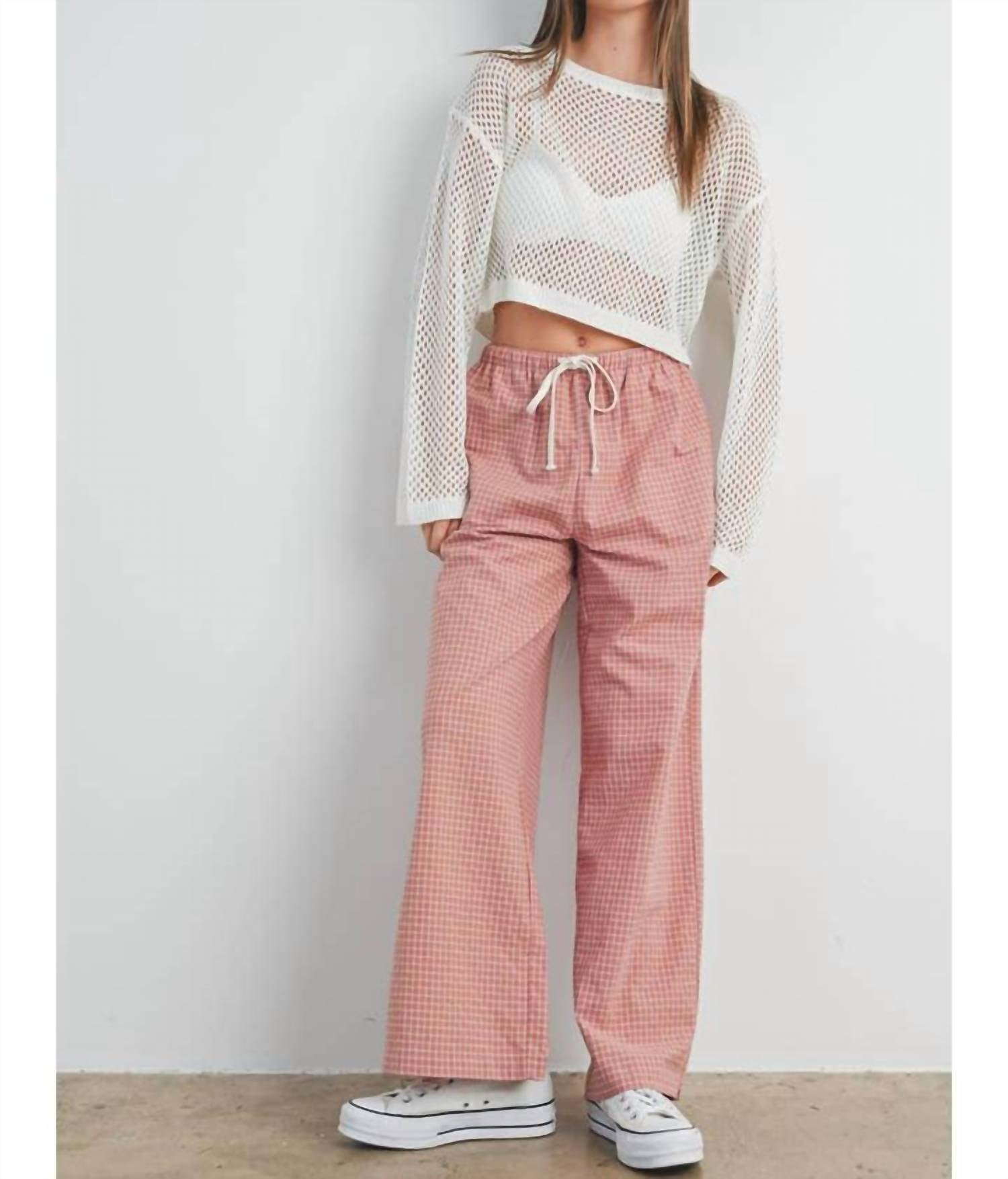 Buttermelon - Drawstring Checked Pants