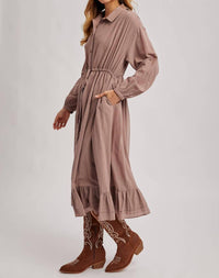 BluIvy Ruffled Midi Open Duster Shirt Dress in mauve - women's dress - alternate view