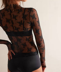 Free People Women’s Lady Lux Layering Top in black - women's long sleeve top - detail view
