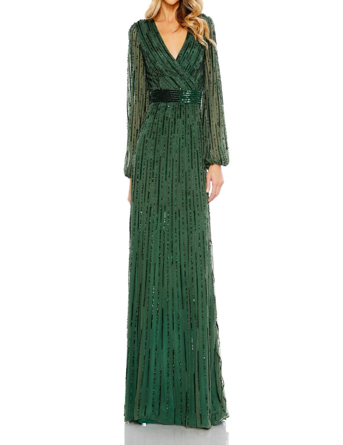 MAC DUGGAL Stunning Long Sequin Evening Dress in dark green - women's dress