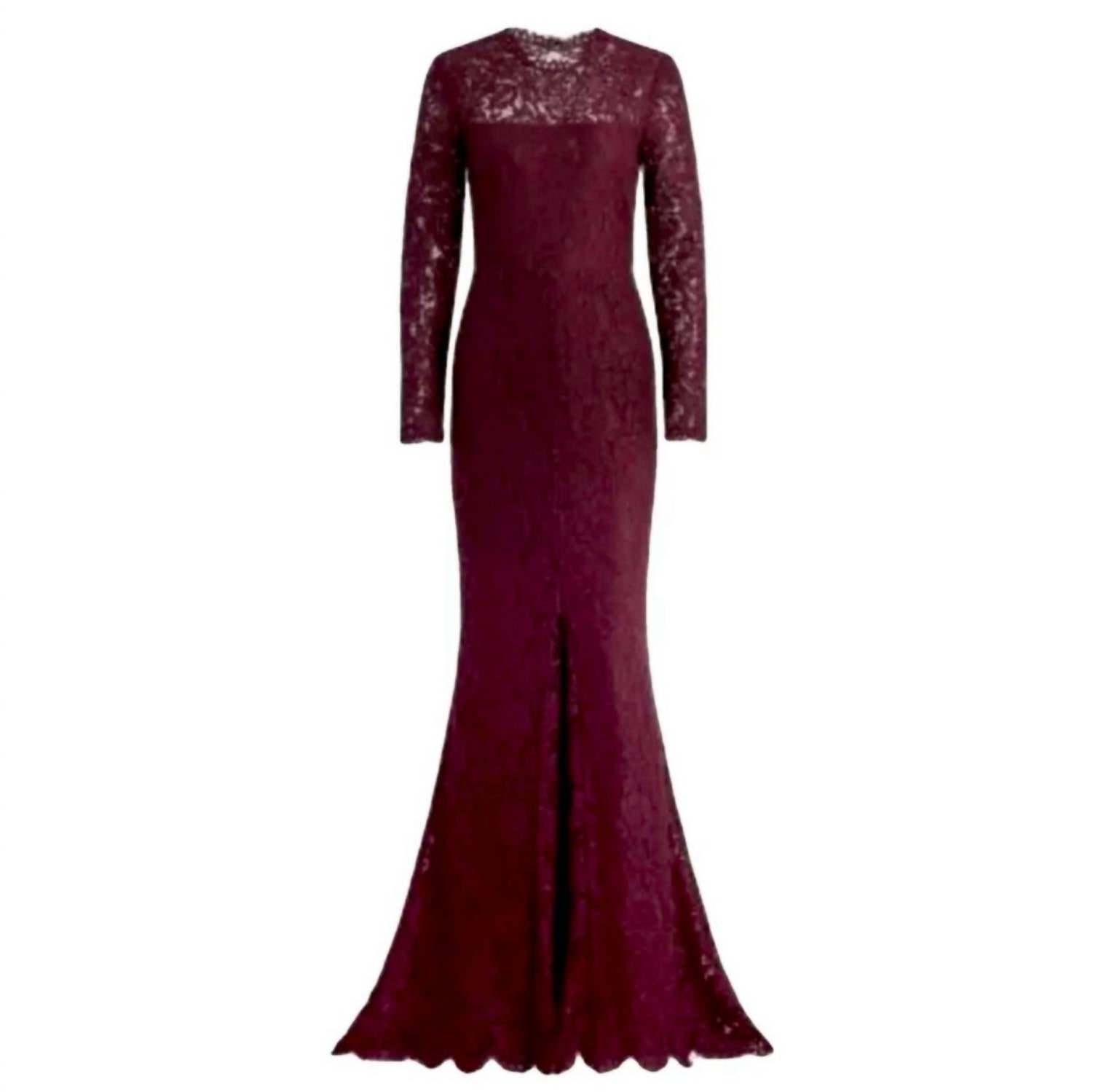 Rachel Zoe - Angie Fig Lace Open Back Long Sleeve Gown Dress
