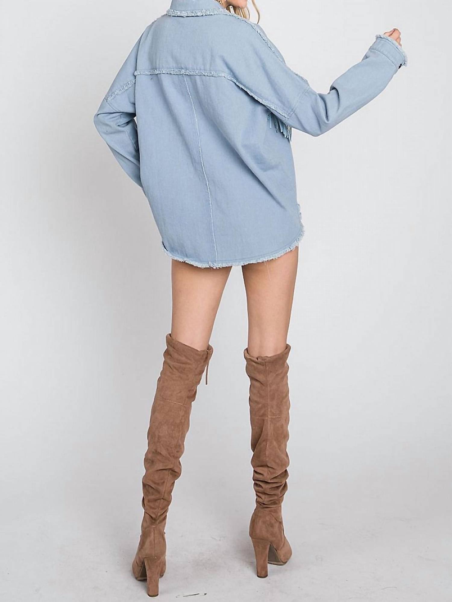 Geegee - Rhinestone Fringe Detail Shirt Jacket