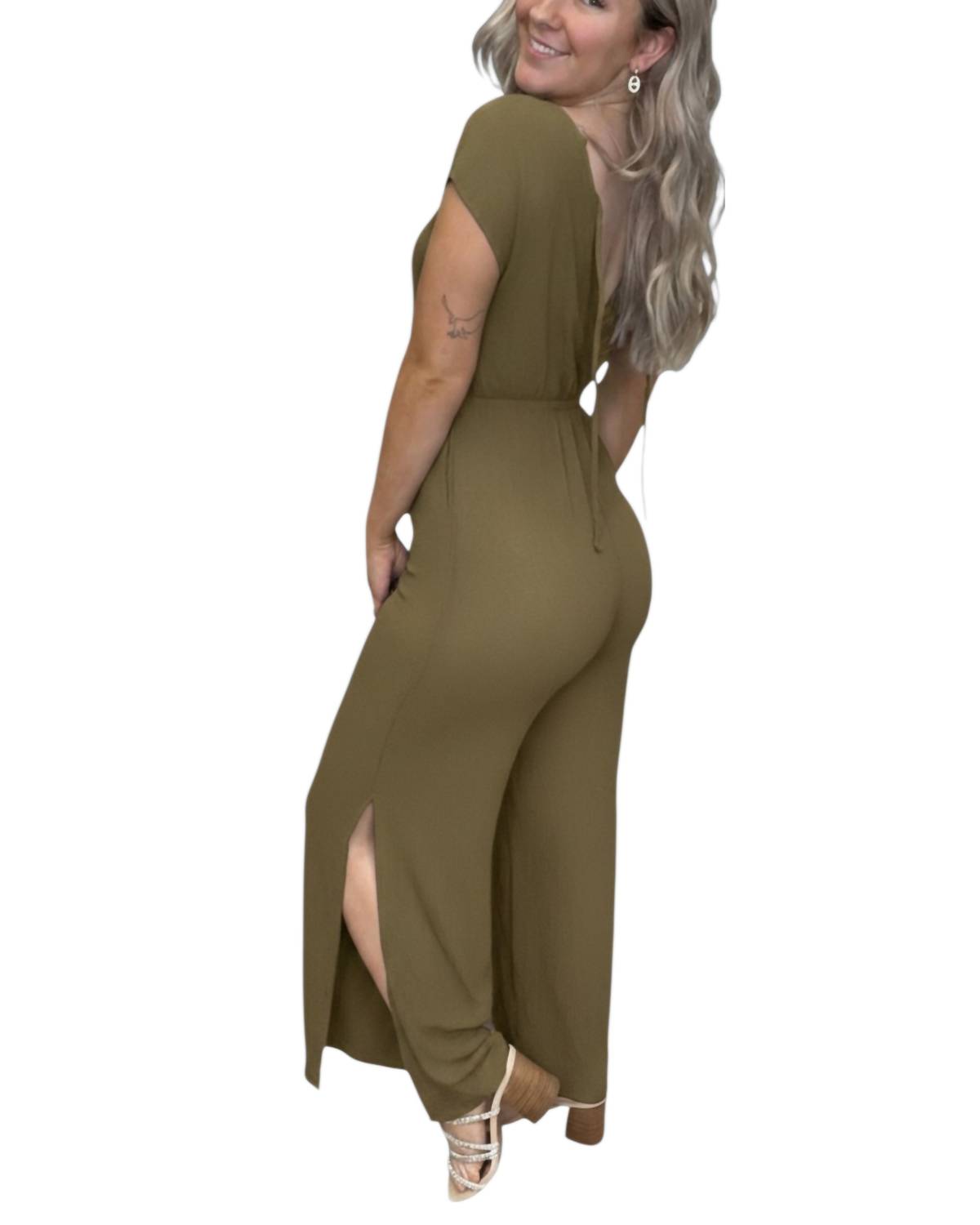 Ces Femme - Kinda Busy Wide Side Leg Slit Jumpsuit
