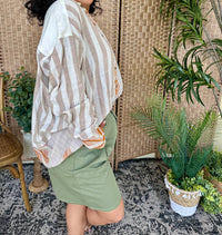 Sew In Love - Button-down Floral And Stripe Printed Top