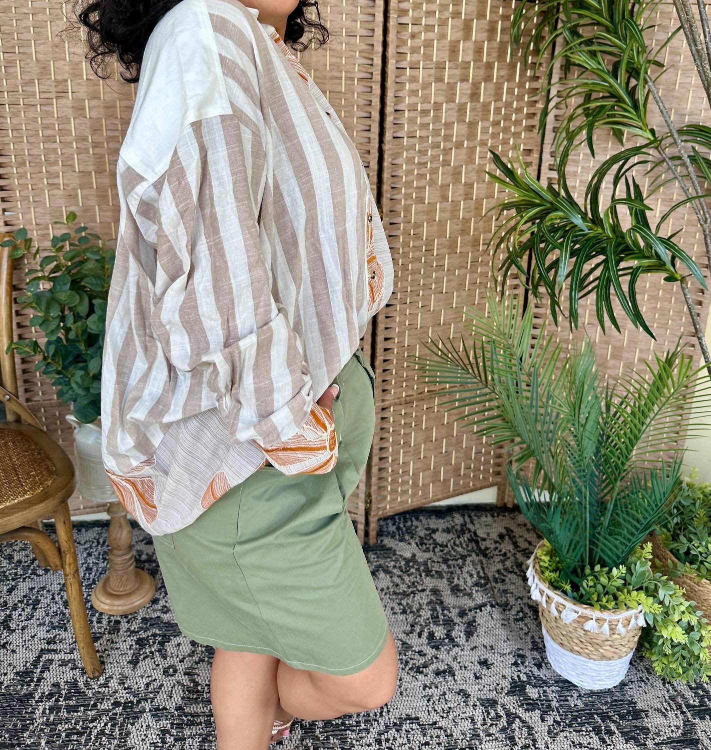 Sew In Love - Button-down Floral And Stripe Printed Top