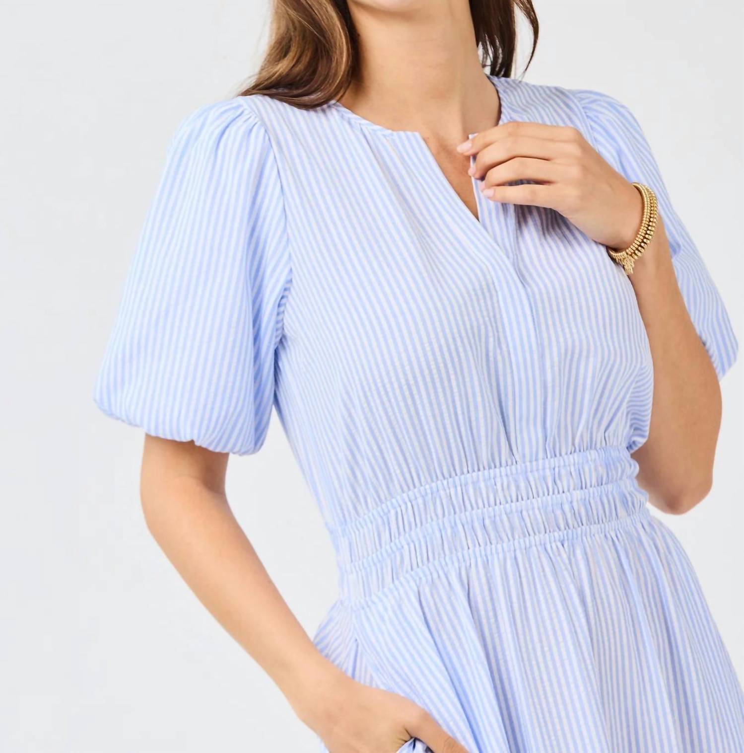 Mary Square - Tracy Seer Sucker Pin Strip Maxi Dress