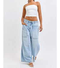 Hidden - Drawstring Utility Pocket Wide Leg Jeans