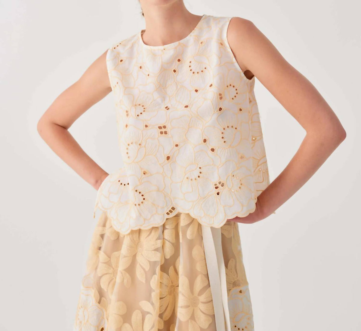 Beatrice .B - Embroidered Sleeveless Organza Top