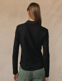Bella Dahl Knit Button Down in black - women's shirt - detail view