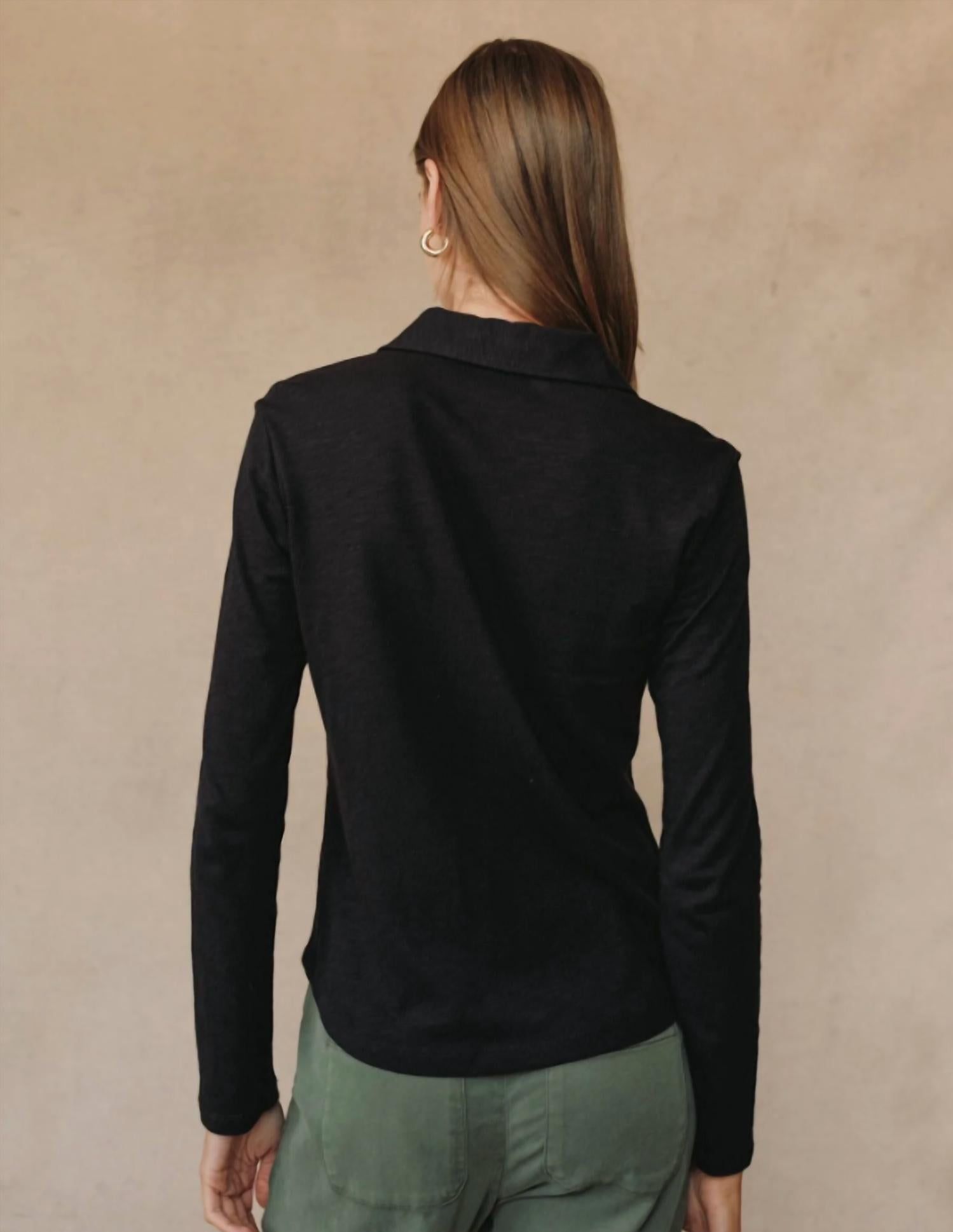 Bella Dahl Knit Button Down in black - women's shirt - detail view