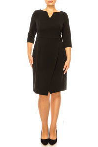 Connected Apparel - V-cut Neck 3/4 Sleeve Dress