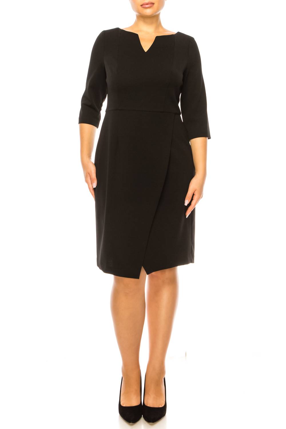 Connected Apparel - V-cut Neck 3/4 Sleeve Dress