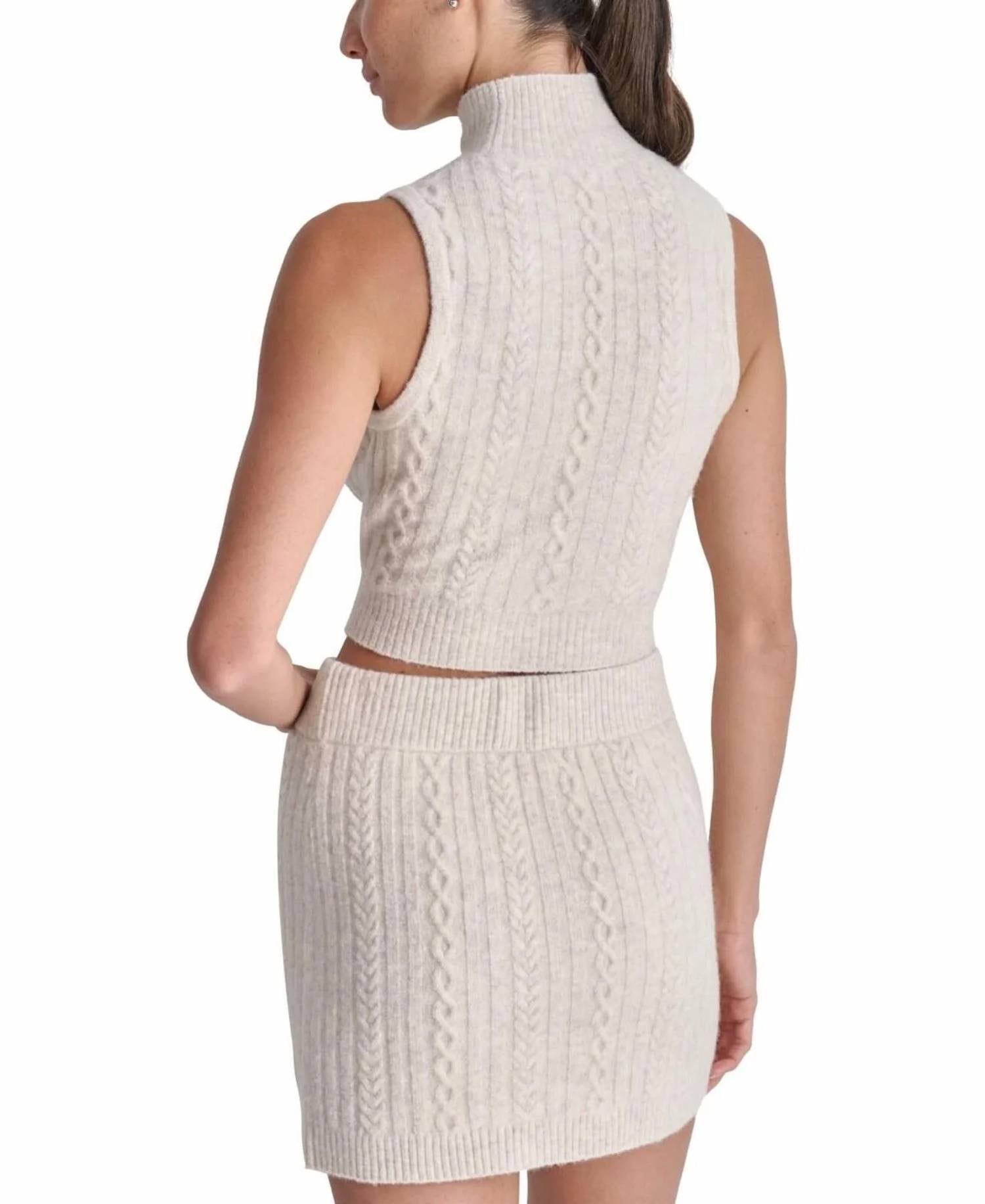 Dkny - Cropped Mock-neck Cable Knit Tank