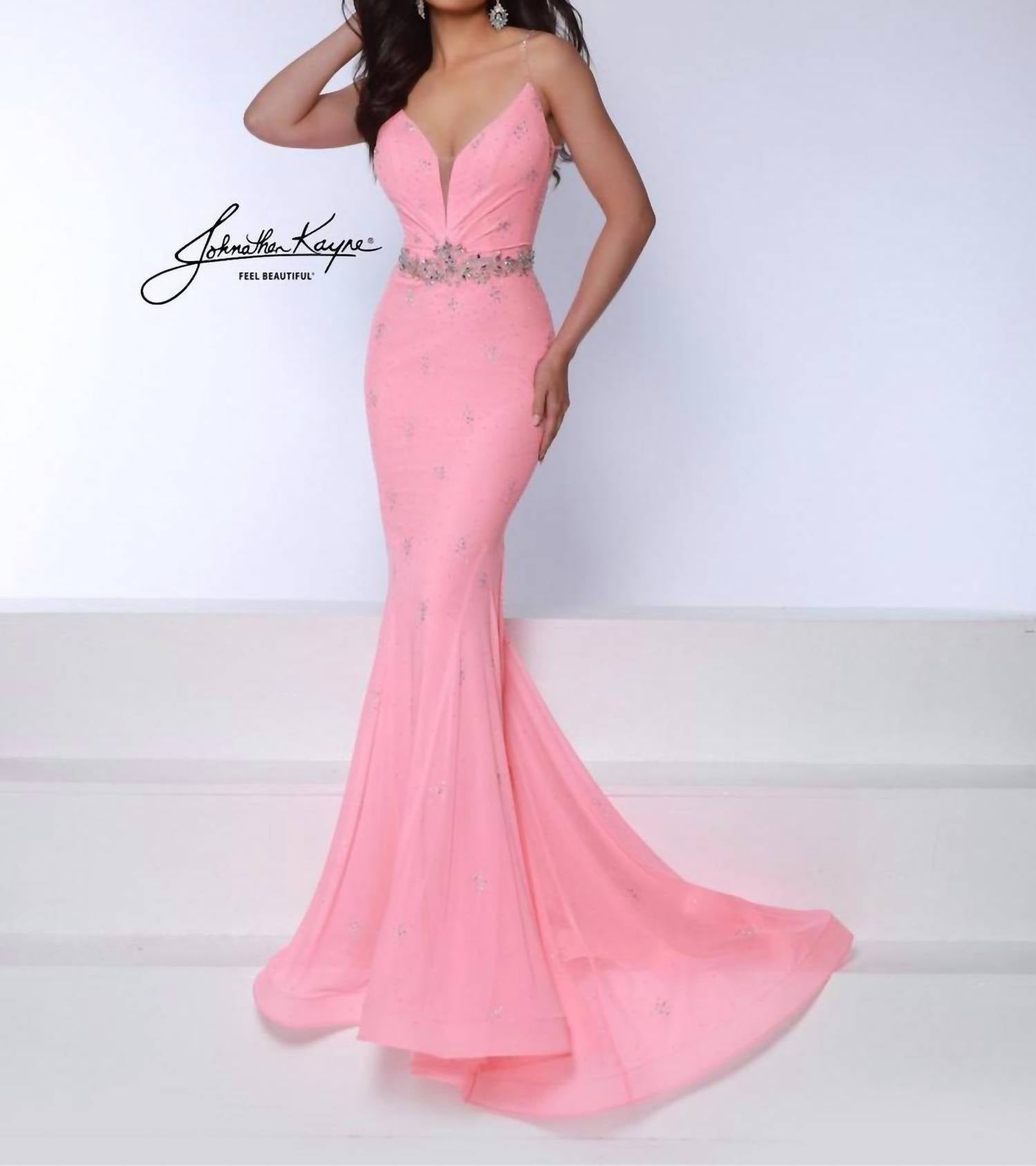Johnathan Kayne Sassy Open Back Prom Dress in coral - women's dress