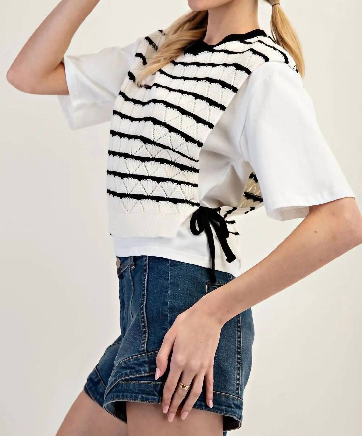 Ee:Some - Layered Striped Sweater Top