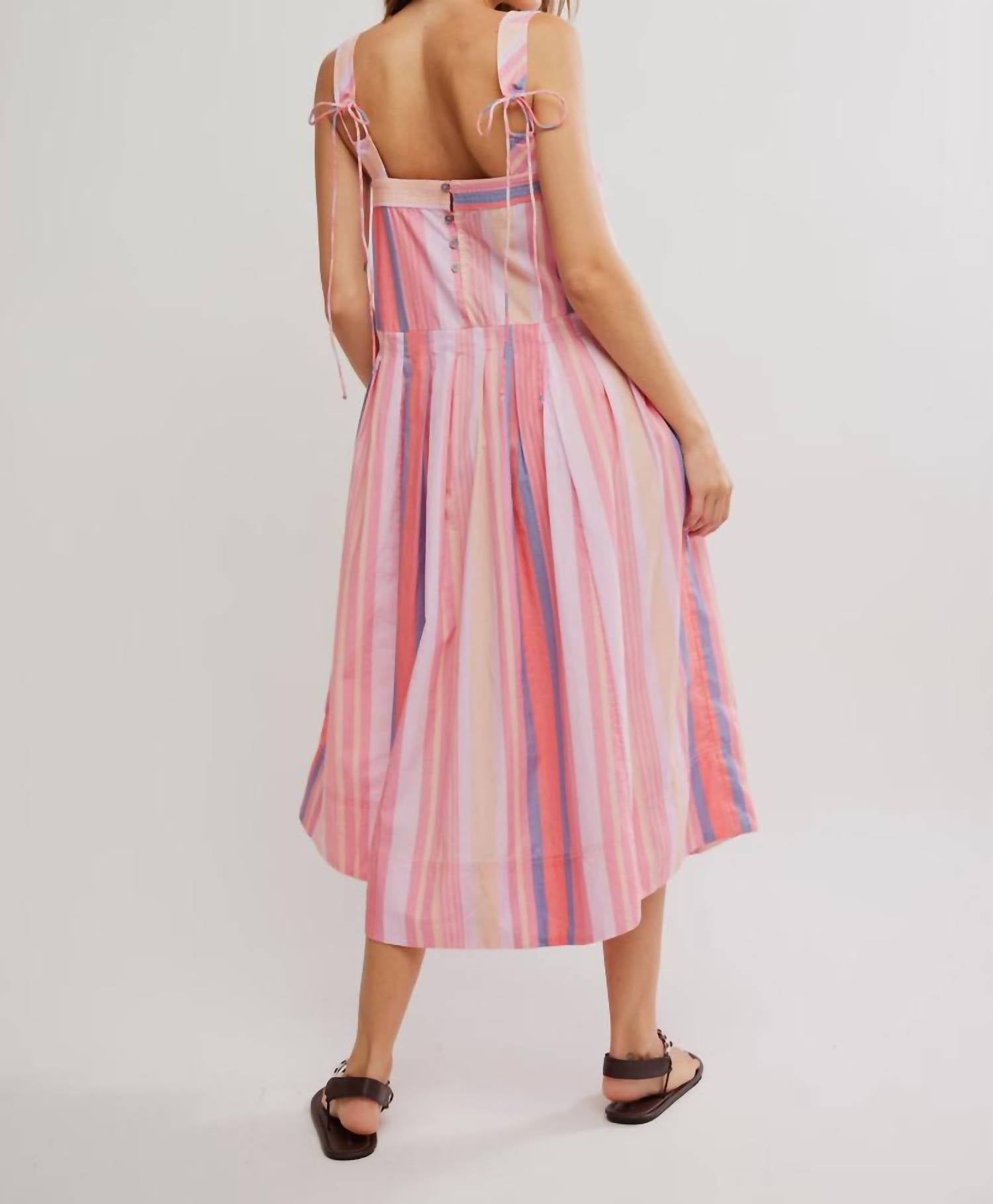 Free People Women's Primavera Striped Midi Dress in strawberry combo - women's dress - detail view