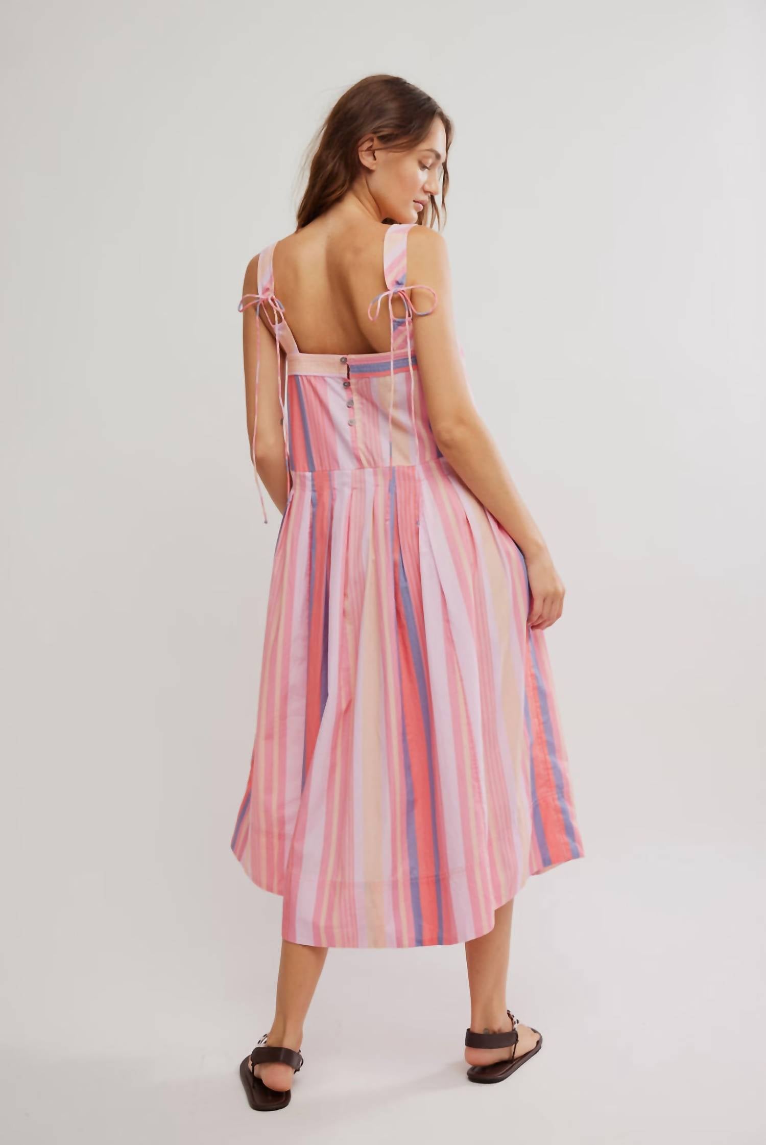 Free People Women's Primavera Striped Midi Dress in strawberry combo - women's dress - alternate view