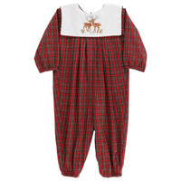 Bailey Boys Reindeer On Plaid-dressy Long Bubble Romper in red - kids' item - detail view