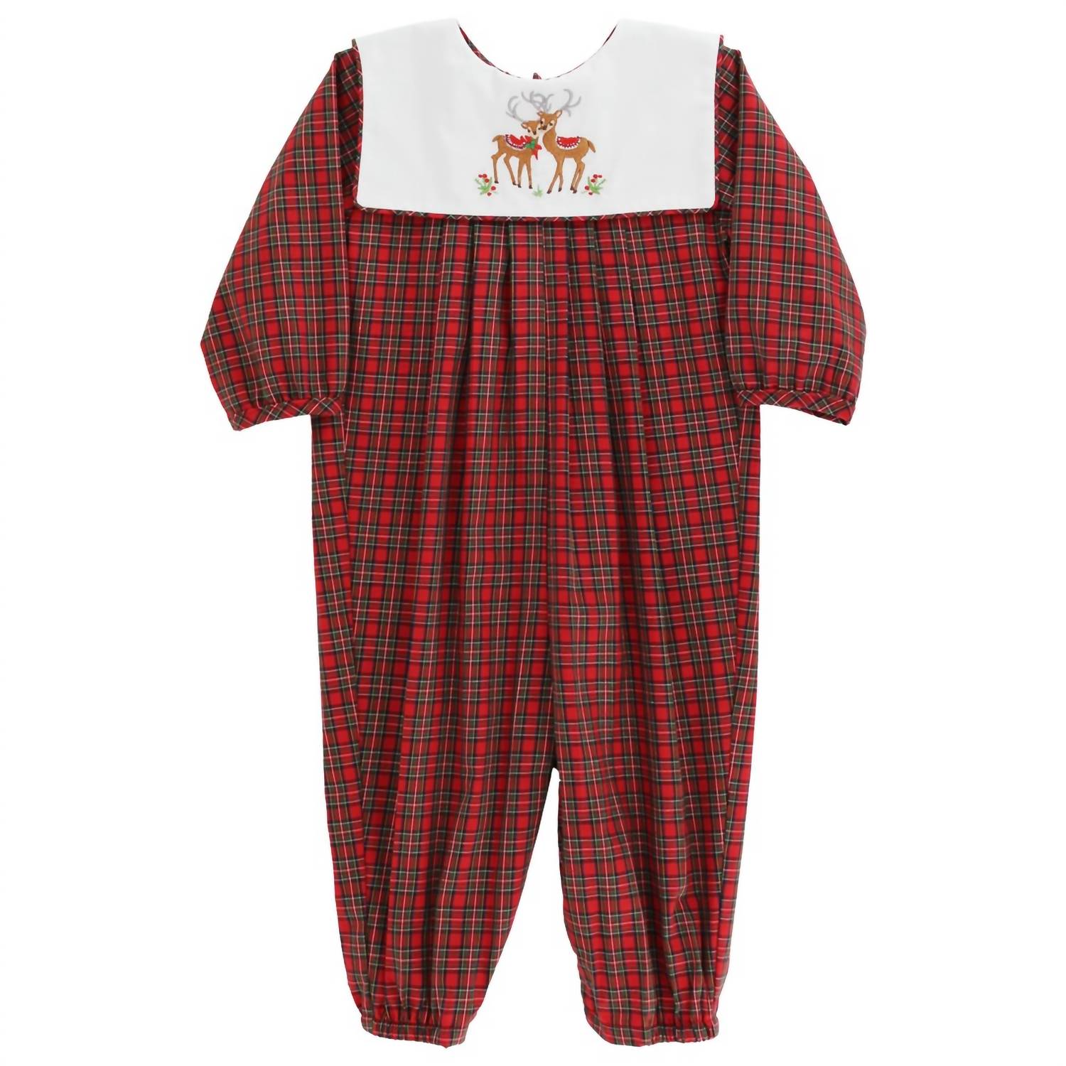 Bailey Boys Reindeer On Plaid-dressy Long Bubble Romper in red - kids' item - detail view