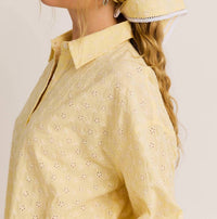 Le Lis - Eyelet Button Down Lace Trim Shorts & Head Scarf Three-Piece Set
