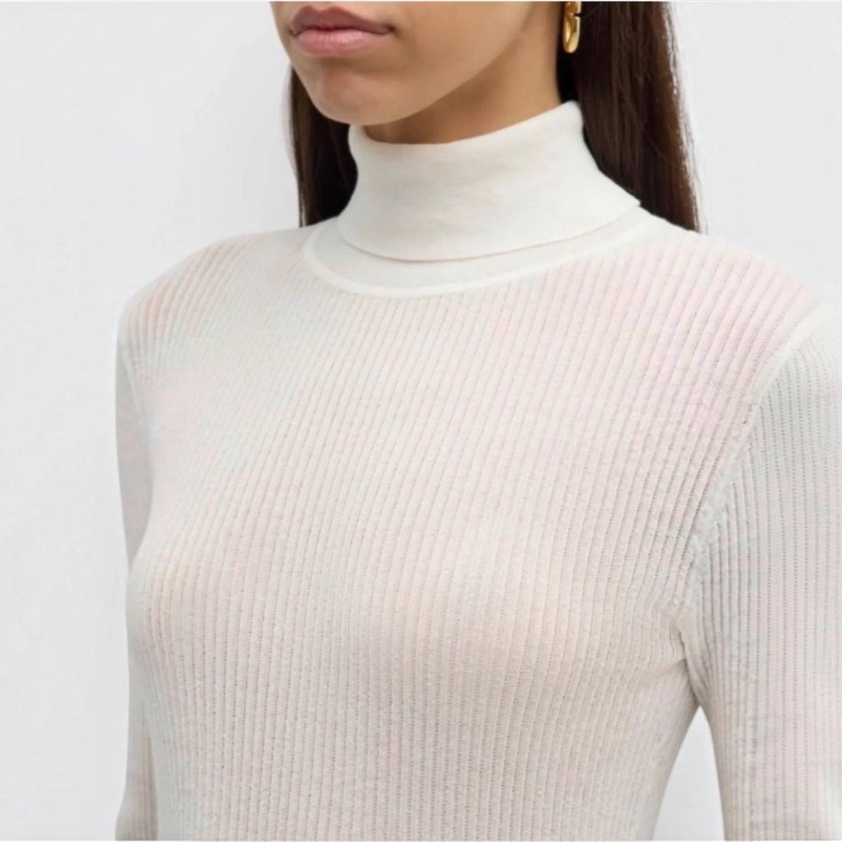 A.L.C. Jo Cotton-blend Turtleneck Top in white - women's turtleneck - detail view
