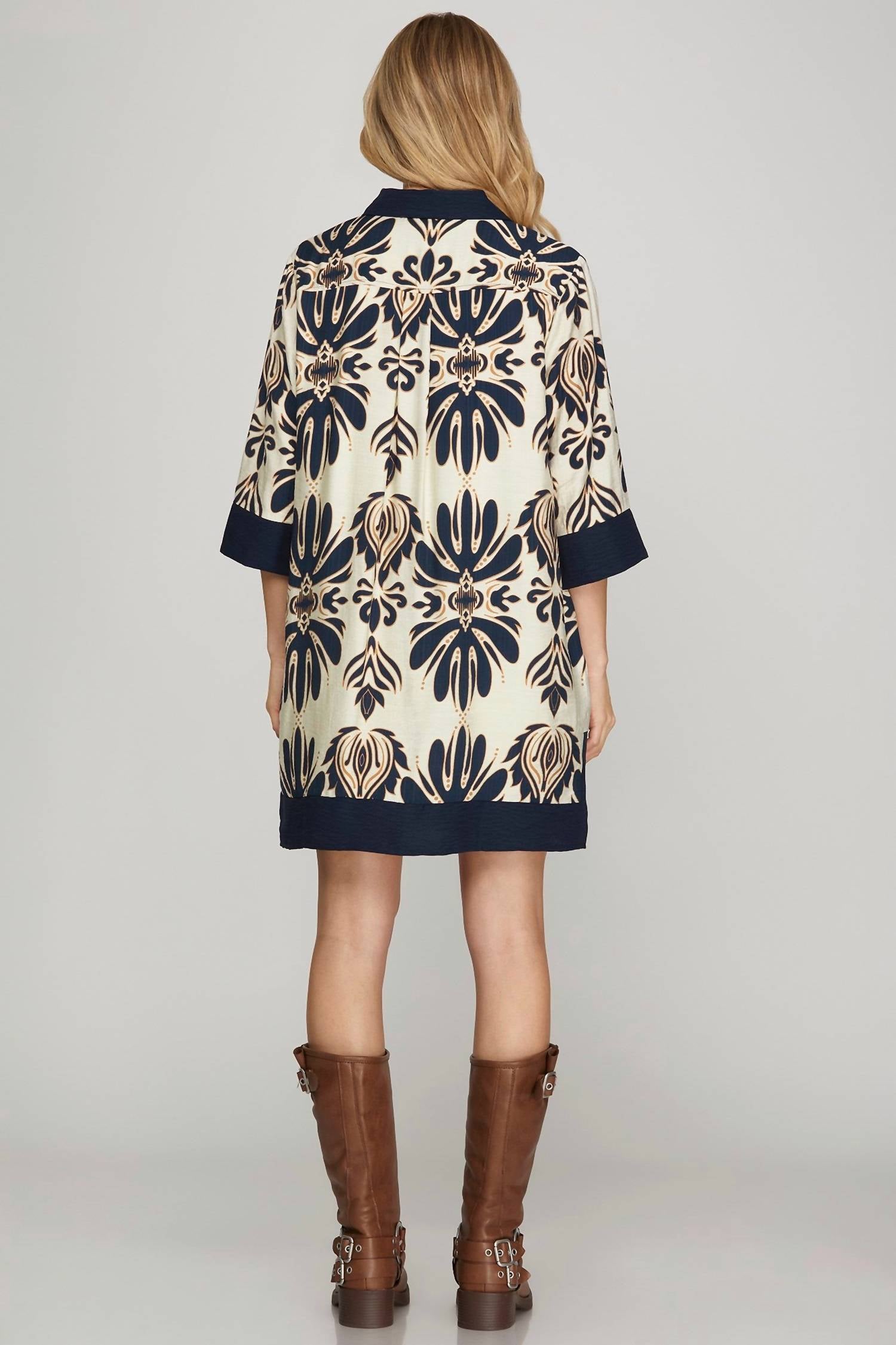 She + Sky - Half Sleeve Printed Mini Dress