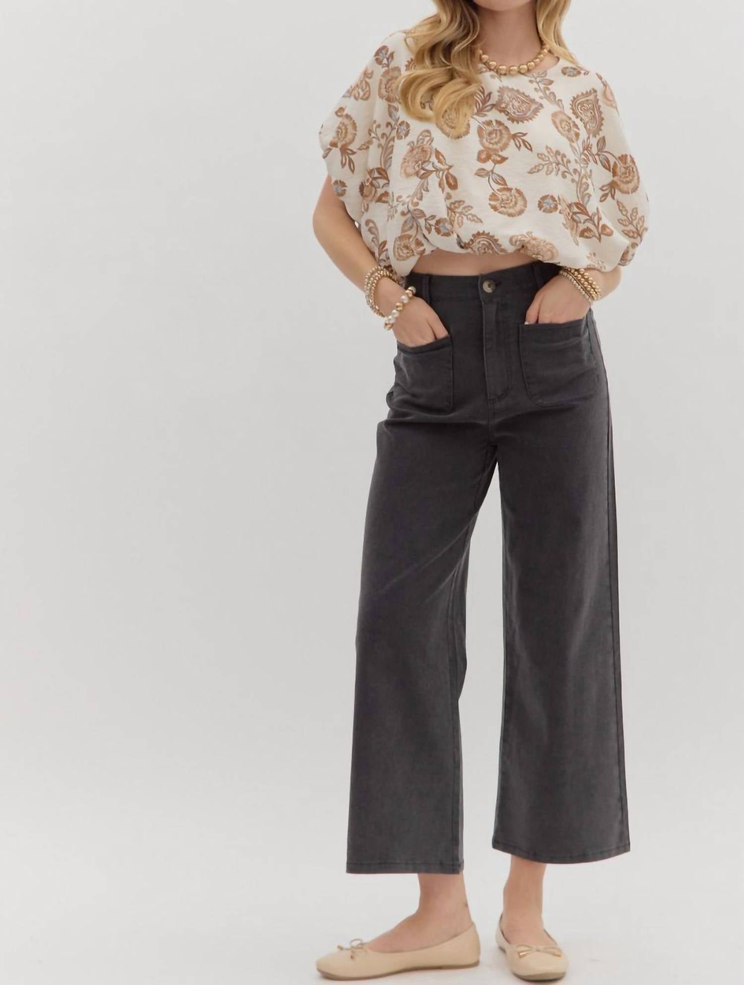Entro - High-waisted Wide-leg Pocket Pants