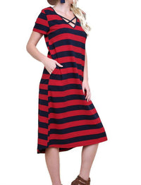 Umgee - Striped T-shirt Midi Dress