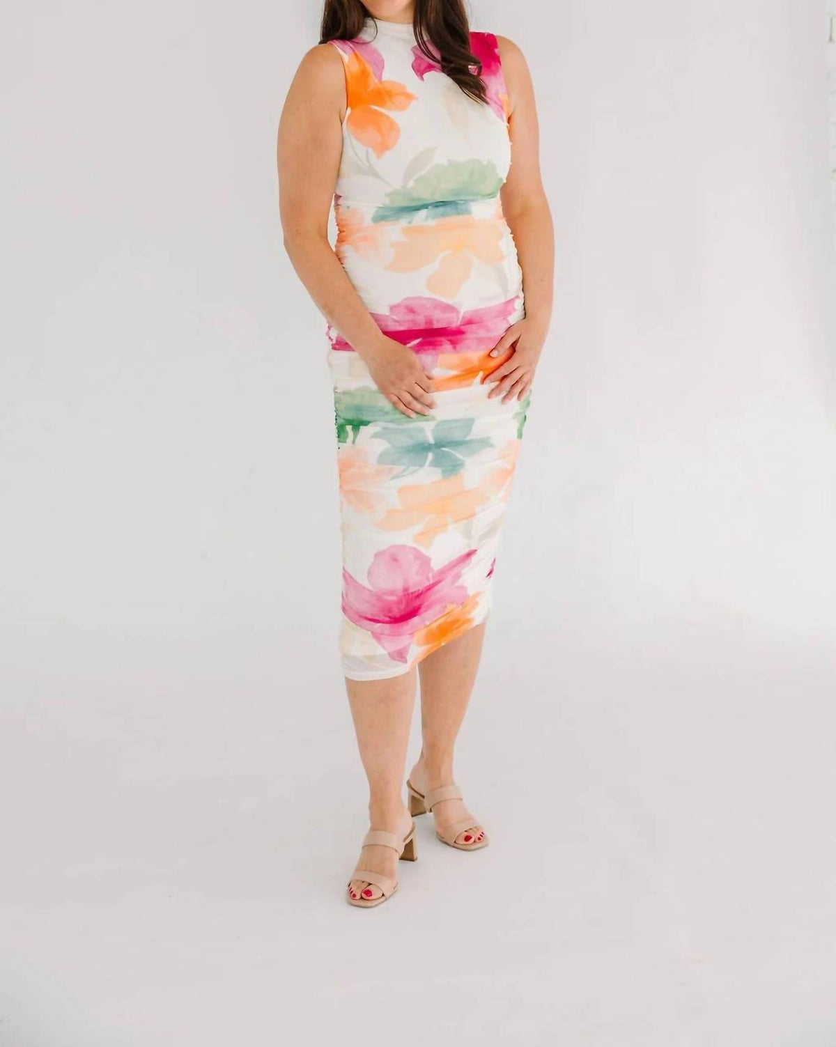 Flying Tomato - Printed Power Mesh Midi Dress