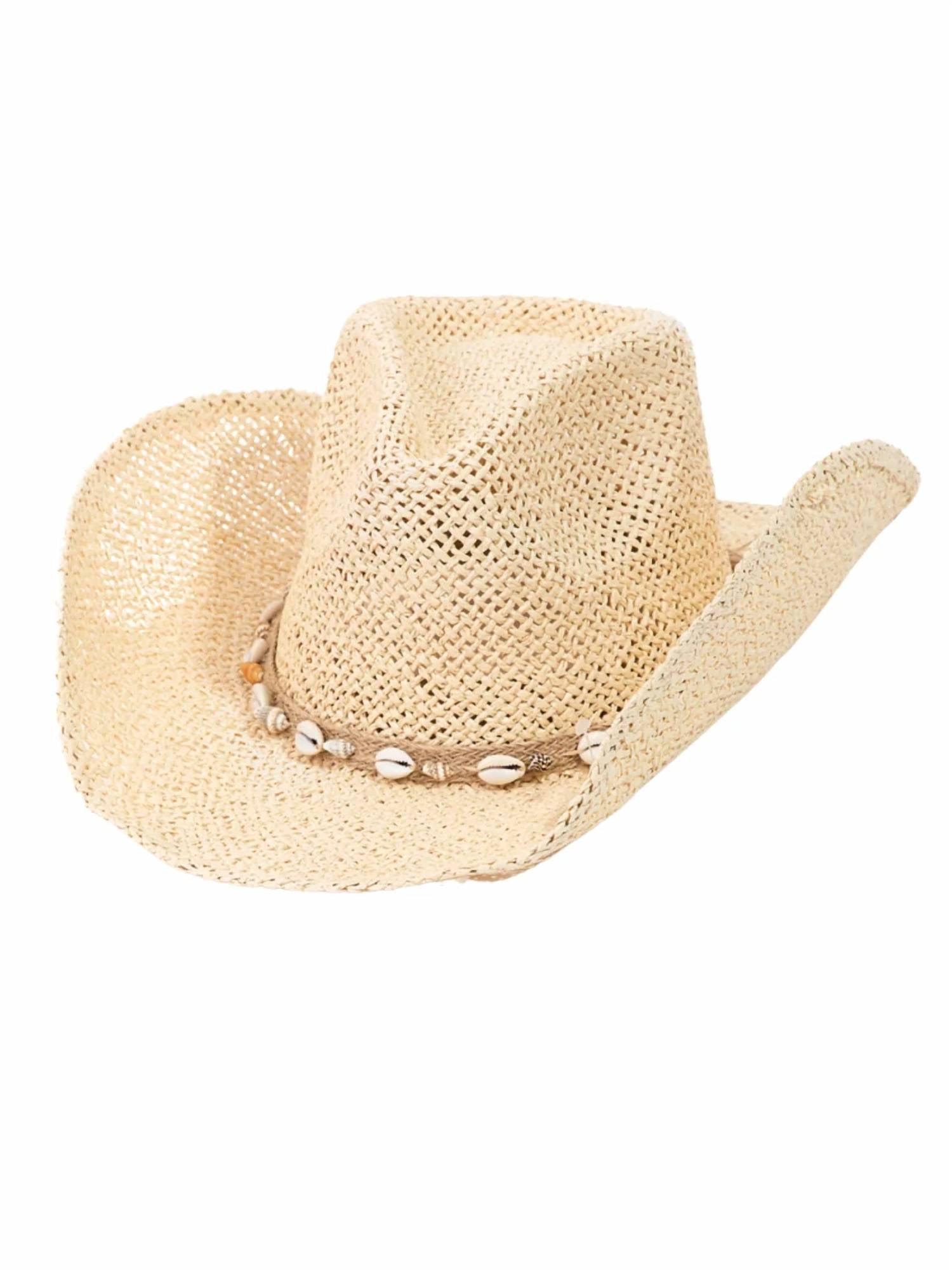 Fame Accessories - Western Straw Weave Cowrie Shell Rope Strap Cowboy Hat