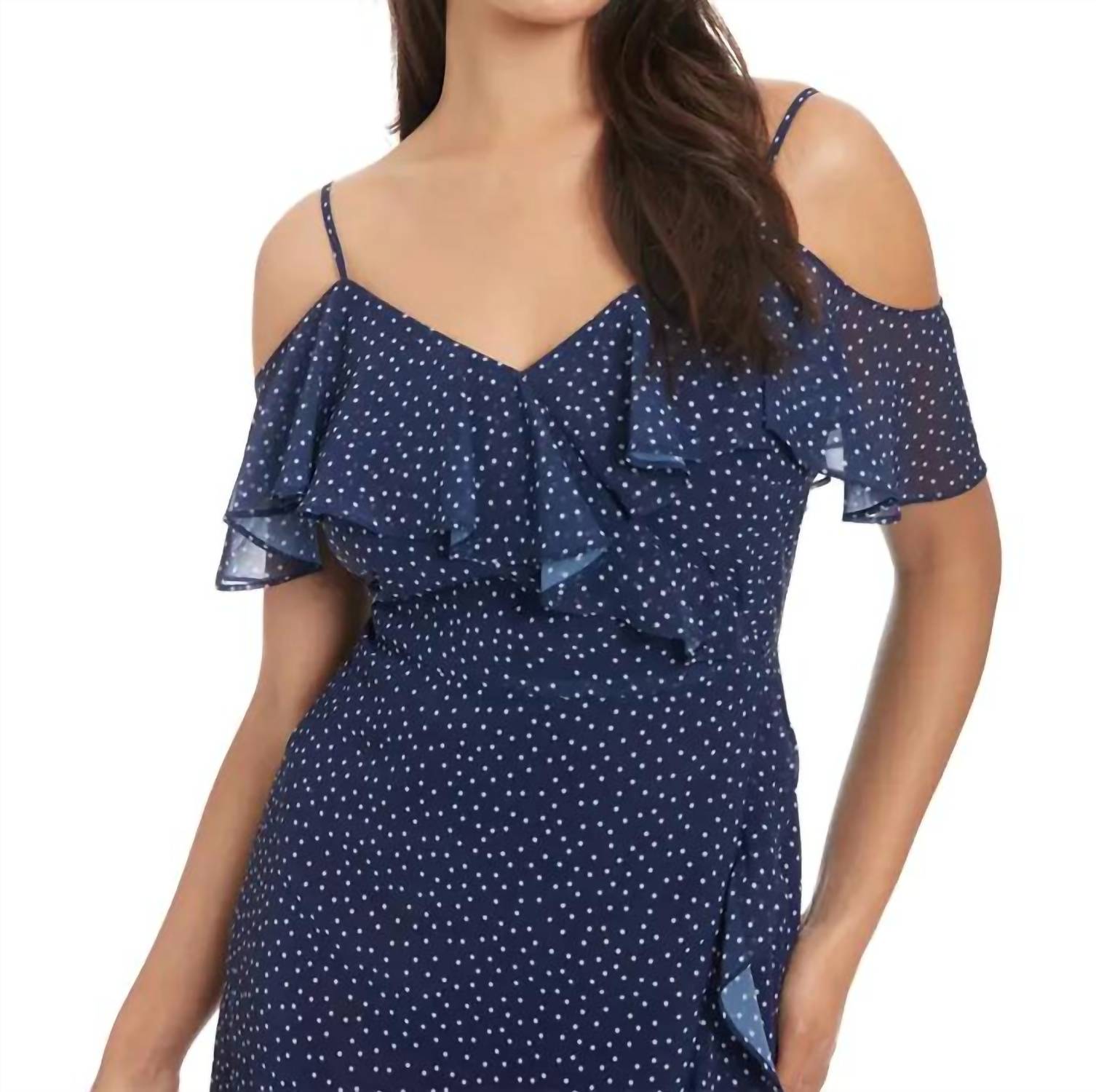 Maggy London - Cold Shoulder Ruffle Wrap Maxi Dress