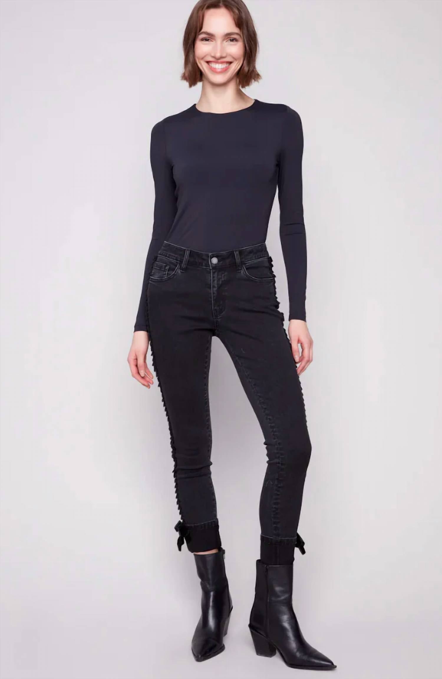 Charlie B - Velvet Bow Slim Leg Jeans