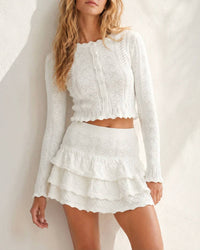 Mable - Apres Tennis Pointelle Cardigan And Skirt Set