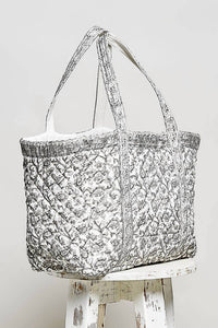 Pol - Women's Hand Block-printed Quilted Floral Tote Bag