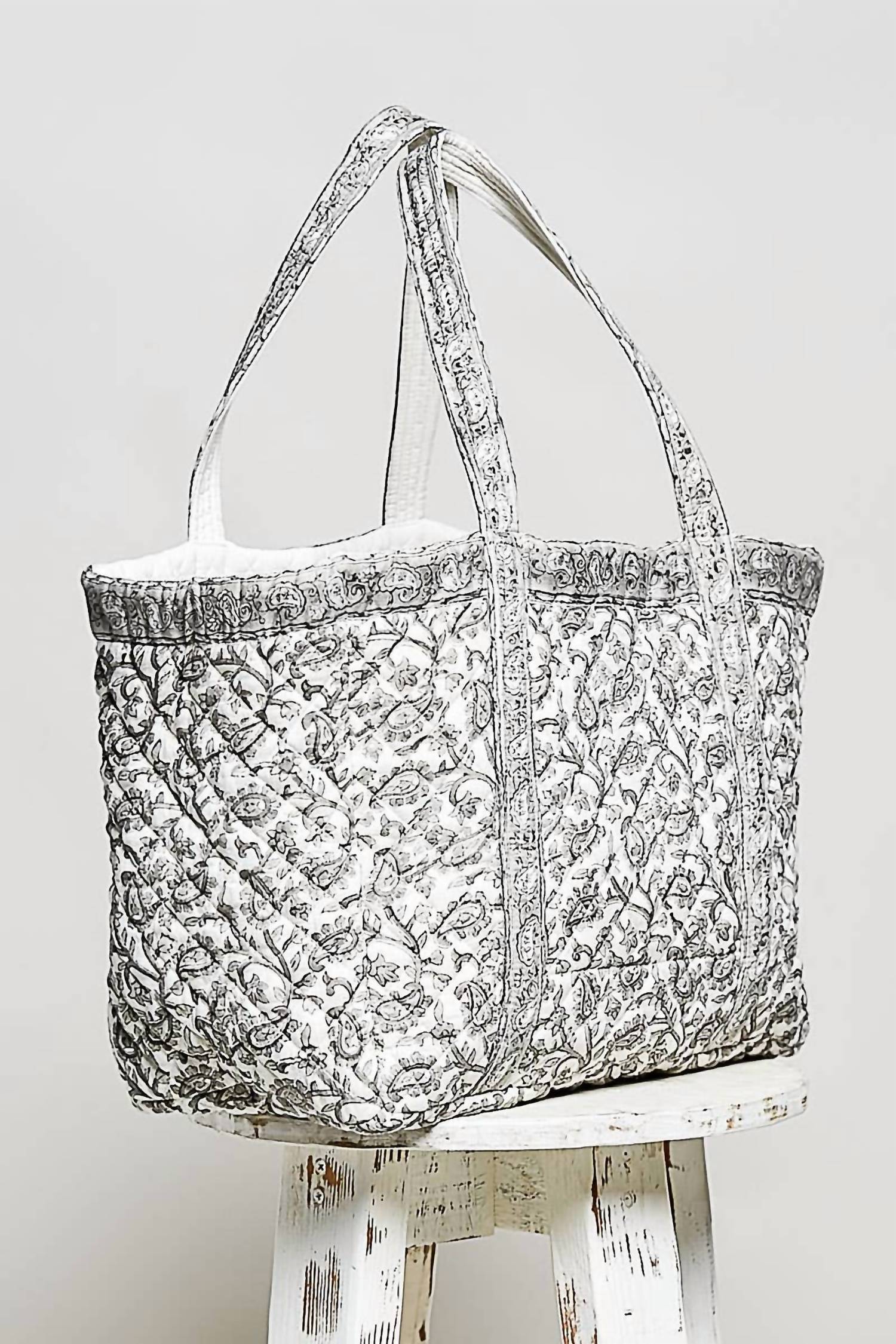 Pol - Women's Hand Block-printed Quilted Floral Tote Bag