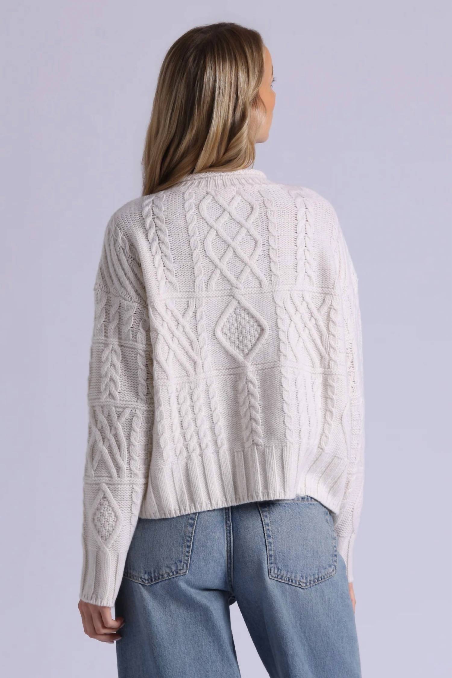Minnie Rose - Pure Air Cashmere Mixed Cable Pattern Sweater