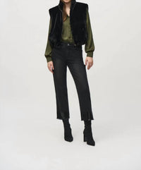 Joseph Ribkoff Faux-fur Sleeveless Cropped Vest in black - women's jacket - detail view