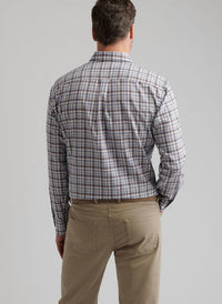 PETER MILLAR Waynesville Performance Flannel Shirt in winter ivory - men's shirt - detail view