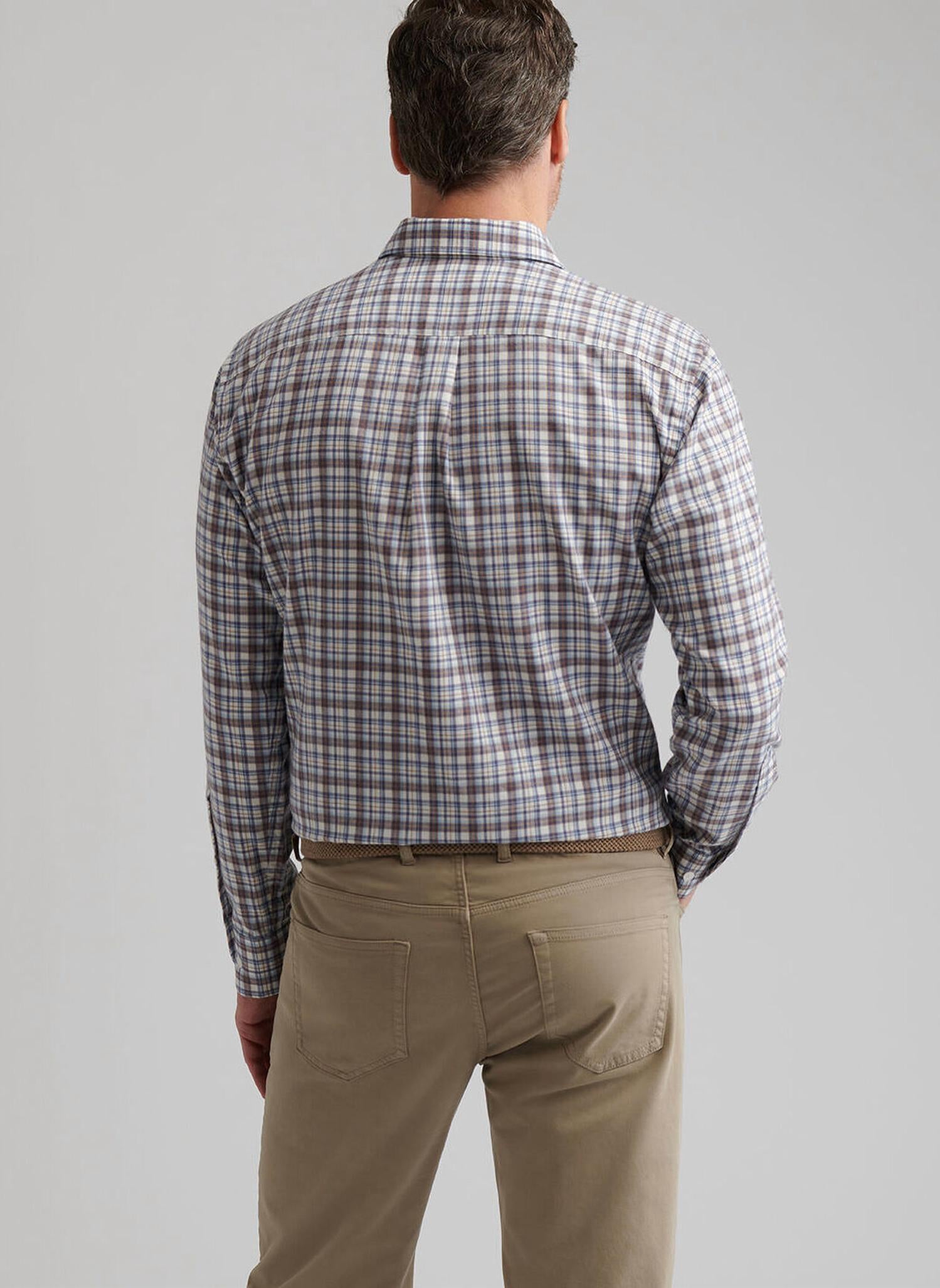 PETER MILLAR Waynesville Performance Flannel Shirt in winter ivory - men's shirt - detail view