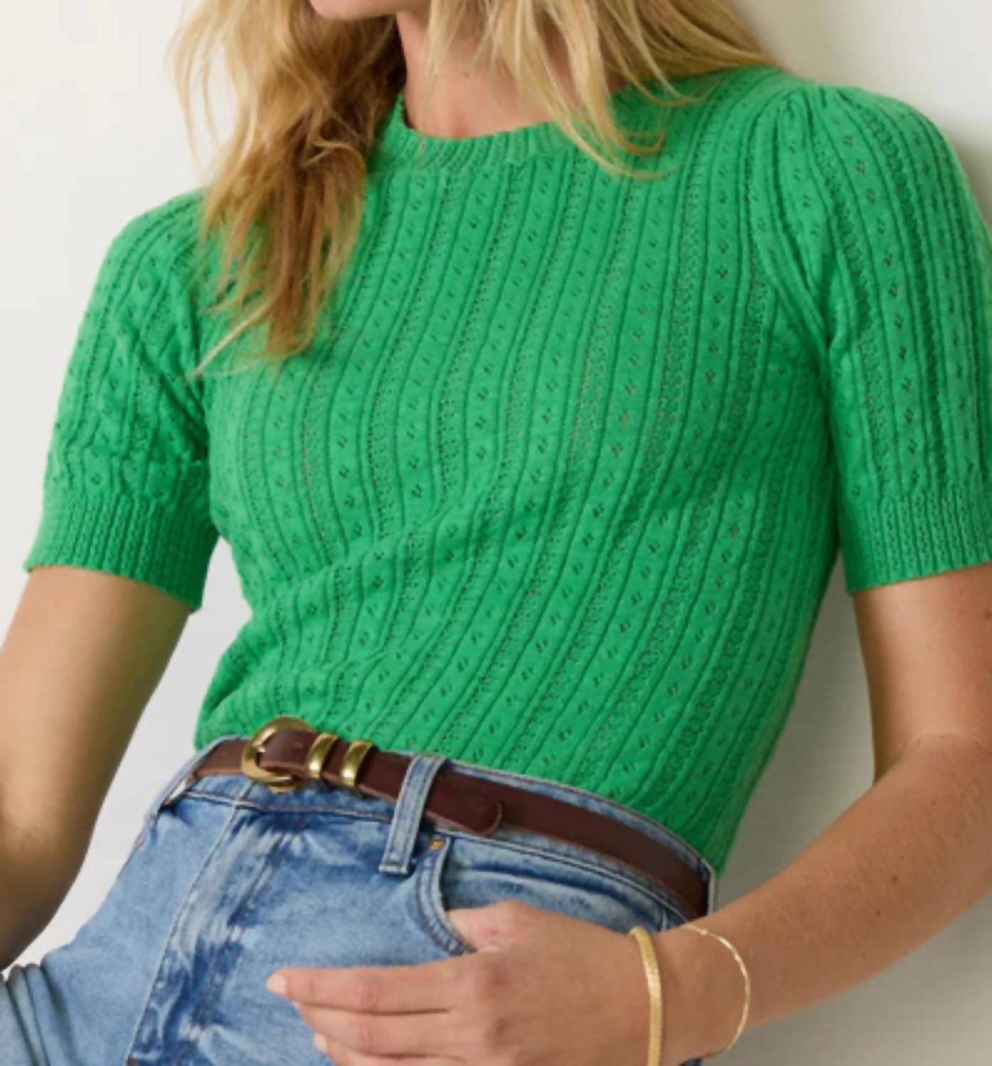 525 America - Arden Pointelle Puff Sleeve Pullover