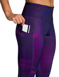 BROOKS Women's Method Half Crop Tight Leggings in matrix navy print - women's pants - detail view