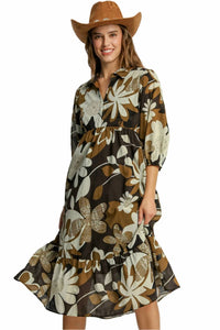 Umgee - Floral Abstract Tiered Midi Dress