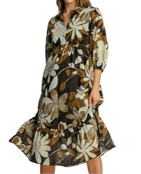 Umgee - Floral Abstract Tiered Midi Dress