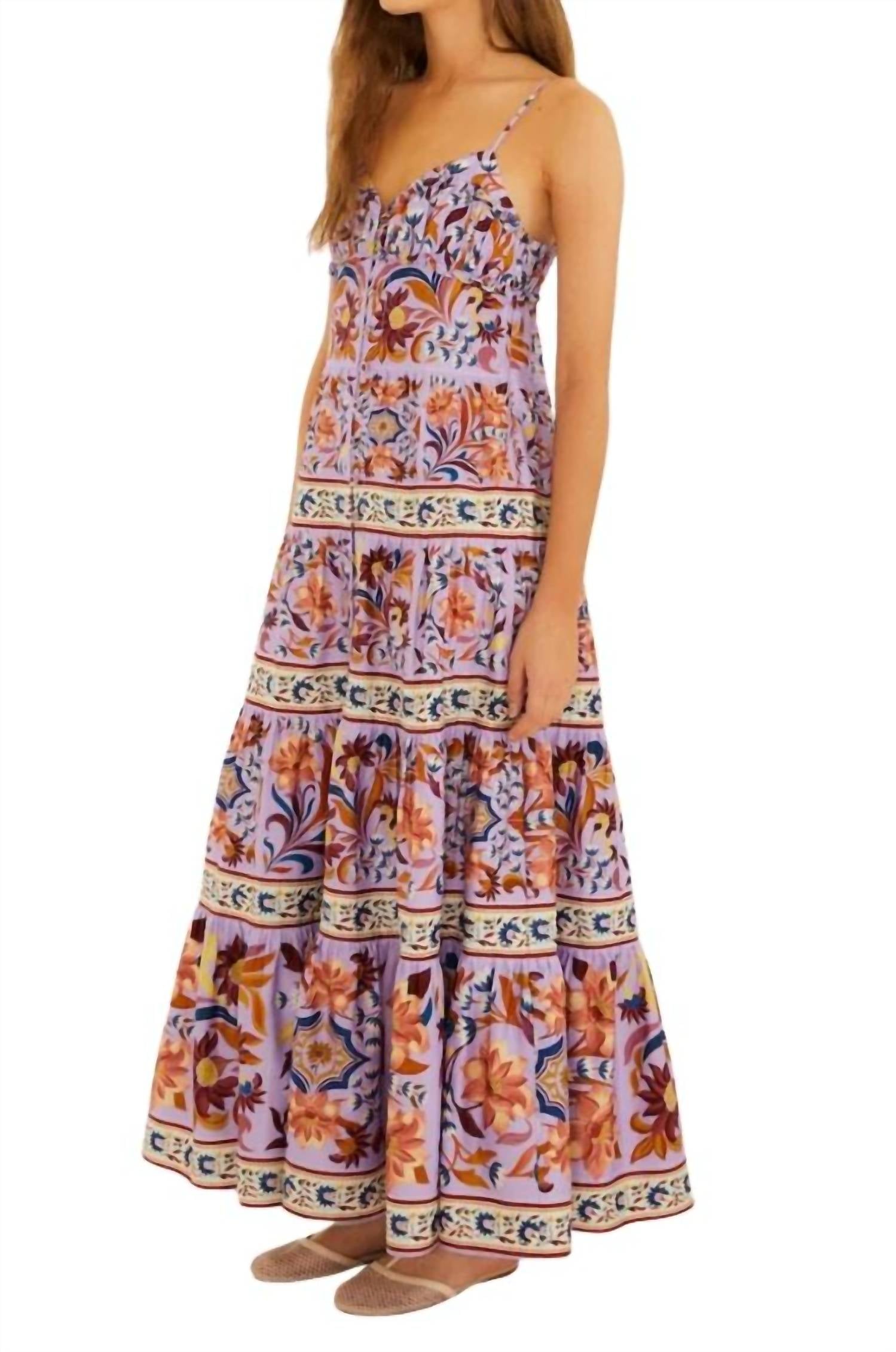Farm Rio - Flower Tiles Sleeveless Tiered Maxi Dress